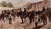 Giovanni Fattori Artilleriecorps zu Pferd auf einer Dorfstrasse oil painting reproduction
